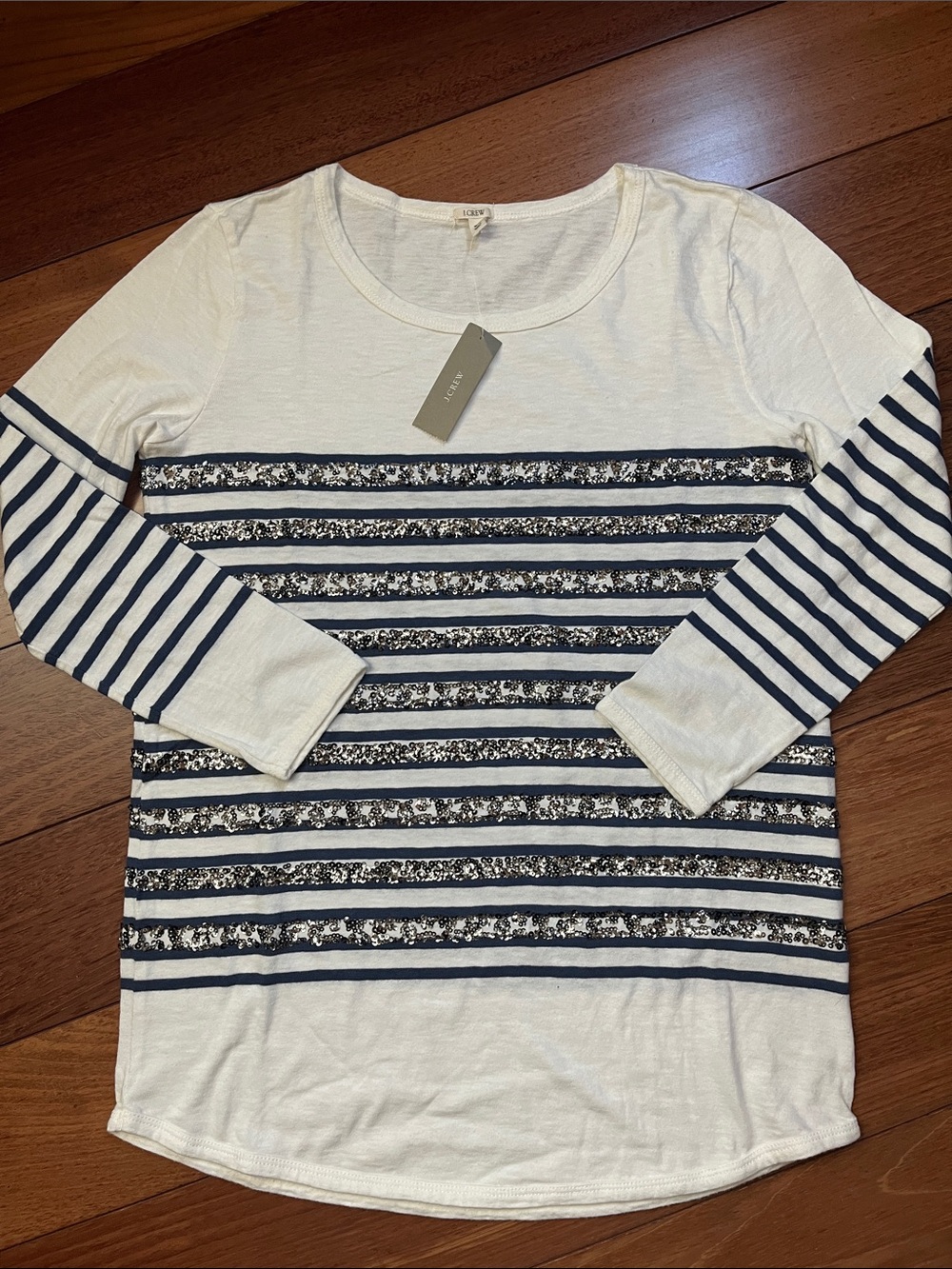 NWT J. Crew Sequin Striped Nautical Boatneck Shirt